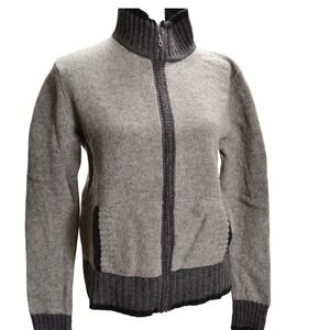 G G Bass Co‎ Women's Gray 100% Lambswool Full Zip Mock Neck Sweater Size Medium